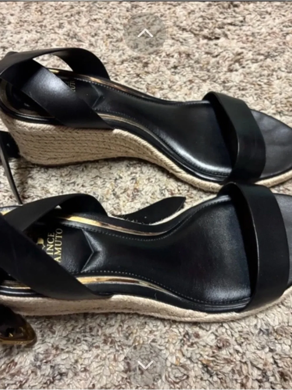 Vince Camuto Black Leather Espadrille Wedge Sandals